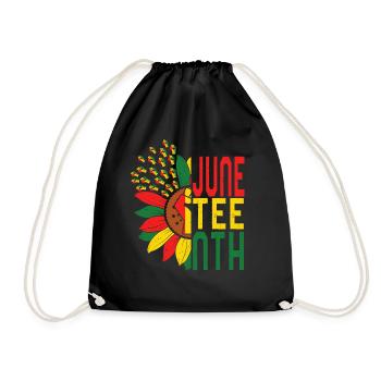 Juneteenth Shirt, Juneteenth Fist Sunflower Tee, - Drawstring Bag - black - Front