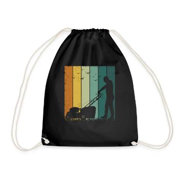 Retro Vintage Lawn Mower Landscaper - Drawstring Bag - black - Front