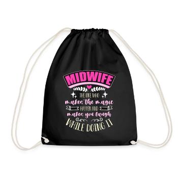 Midwife The One Who Makes The Magic Baby Catcher - Drawstring Bag - black - Front