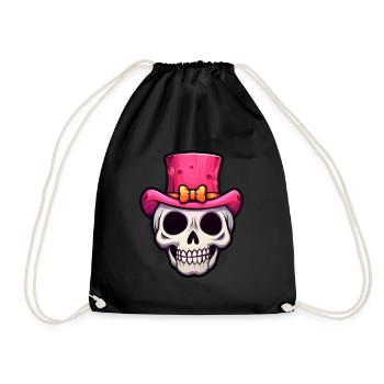 Cute Skull Pink Hat Halloween - Drawstring Bag - black - Front