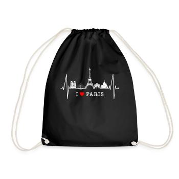 Paris Skyline Heartbeat Eiffel Tower France - Drawstring Bag - black - Front