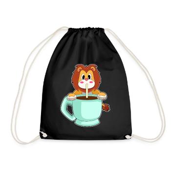 Lion cup of coffee - Drawstring Bag - black - Front