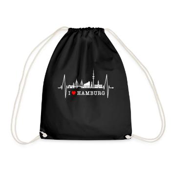 Hamburg Skyline Heartbeat Hamburg Love Fan - Drawstring Bag - black - Front