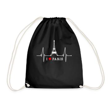 Paris Skyline Heartbeat Eiffel Tower France - Drawstring Bag - black - Front