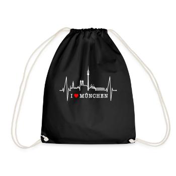 Munich Skyline Heartbeat Bayern Fan Love Munich - Drawstring Bag - black - Front