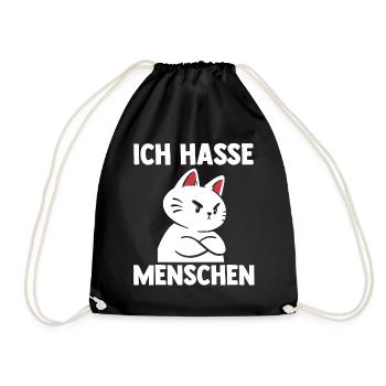 Katze Ich Hasse Menschen - Turnbeutel - Schwarz - Vorne