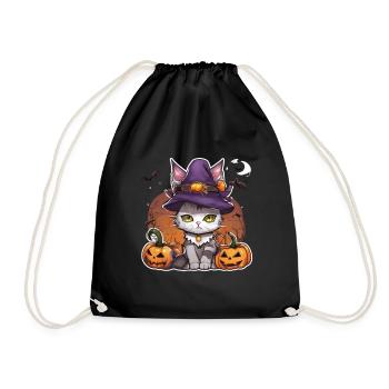 Weiße katze Katze Halloween Katze Hexe hexen Hut - Turnbeutel - Schwarz - Vorne