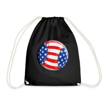 Kids Baseball USA Flag Design Professional Baseball - Drawstring Bag - black - Front