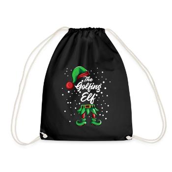 Xmas Christmas Golfer Elf Golfing Elf Costume - Drawstring Bag - black - Front
