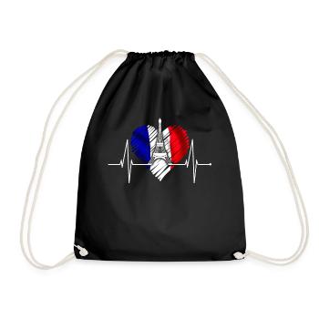 Paris Skyline Heartbeat Eiffel Tower France - Drawstring Bag - black - Front