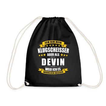 Name Devin Vorname Klugscheisser Namenstag - Turnbeutel - Schwarz - Vorne