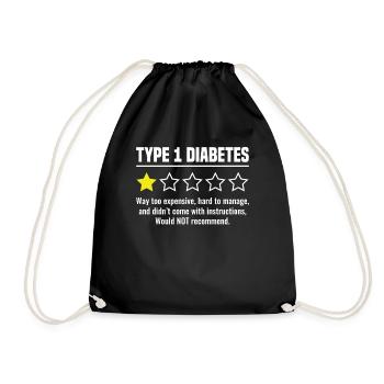Diabète de type 1 - 1 diabétique sur 5 étoiles - Sac de sport léger - noir - Devant