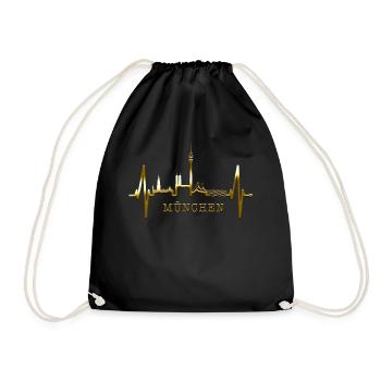 Munich Skyline Heartbeat Bayern Fan Love Munich - Drawstring Bag - black - Front