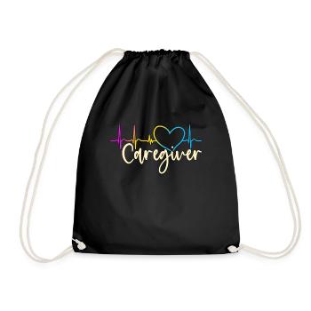 Caregiving Caregiver Heartbeat Loves Caretaker - Drawstring Bag - black - Front