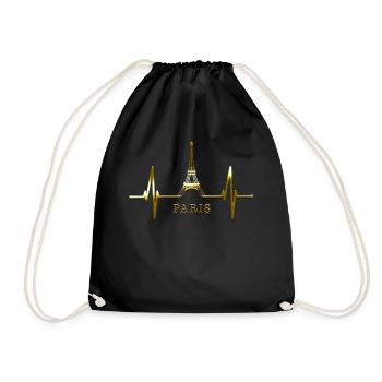 Paris Skyline Heartbeat Eiffel Tower France - Drawstring Bag - black - Front