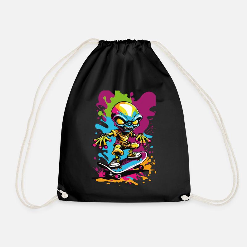Alien auf Skateboard bunte Illustration - Turnbeutel - Schwarz