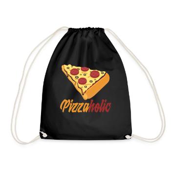 Pizzaholic pizza slice pizza gift - Drawstring Bag - black - Front