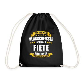 Name Fiete Vorname Klugscheisser Namenstag - Turnbeutel - Schwarz - Vorne