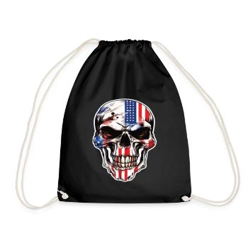 Skulls Skull America Flag Skull Bone - Drawstring Bag - black - Front