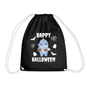 Dino Happy Halloween Pumpkin Ghost Costume - Drawstring Bag - black - Front