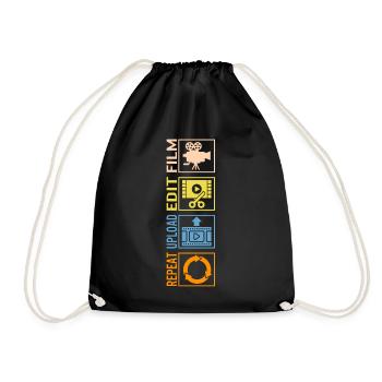 Cinematography Shirt, Film Edit Upload Repeat - Drawstring Bag - black - Front