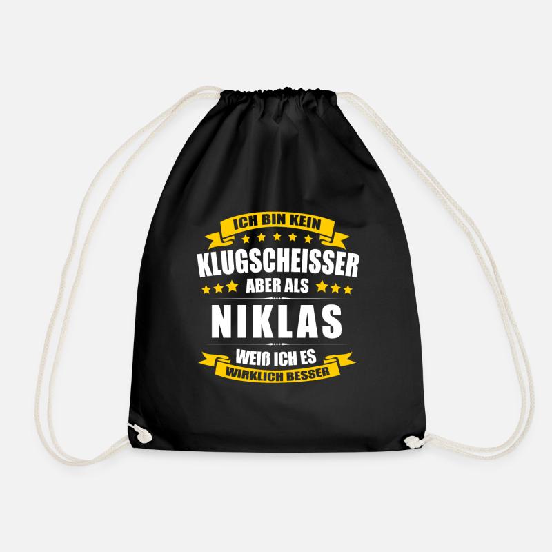 Name Niklas Vorname Klugscheisser Namenstag - Turnbeutel - Schwarz