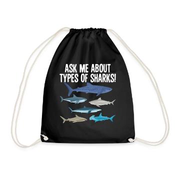 Ask Me About Sharks Ocean Wildlife Shark Types - Drawstring Bag - black - Front