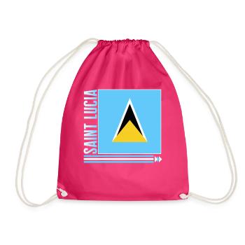 Caribbean Shirt, Saint Lucia Flag Design Tee, - Drawstring Bag - fuchsia - Front