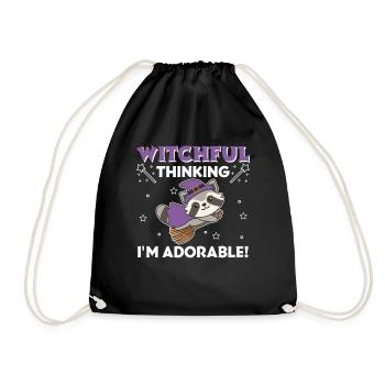 Raccoon Halloween Witch Witches I'm Adorable - Drawstring Bag - black - Front