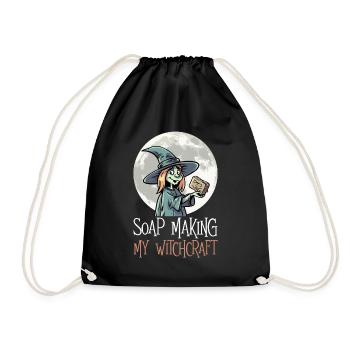 Soap making Halloween soap boiler saying - Drawstring Bag - black - Front