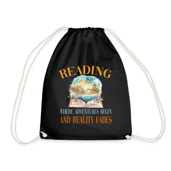 Reading Where Adventures Begin Reality Fades - Turnbeutel - Schwarz - Vorne