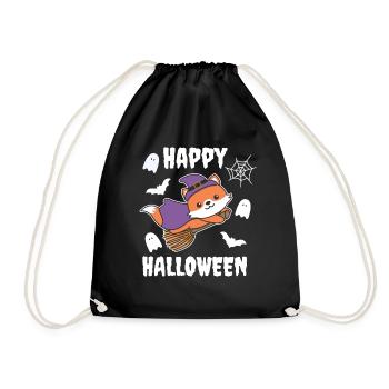 Fuchs Happy Halloween Hexe Kinder Hexen Kostüm - Turnbeutel - Schwarz - Vorne