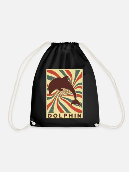 Delphin Retro Vintage - Turnbeutel - Schwarz