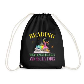 Reading Where Adventures Begin Reality Fades - Turnbeutel - Schwarz - Vorne