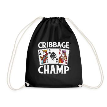 Cribbage Champ Loves Playing Cards Tournament - Drawstring Bag - black - Front