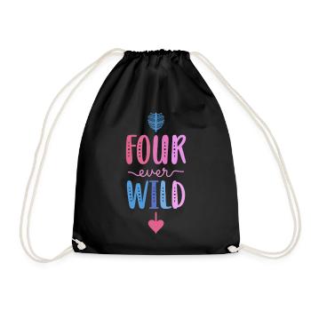 Four Ever Wild 4 Year Old 4th Birthday Girl - Drawstring Bag - black - Front