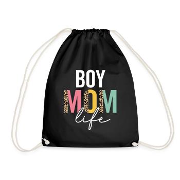 Boy Mom Life Funny Mom Leopard Boy Mama Cheetah - Drawstring Bag - black - Front