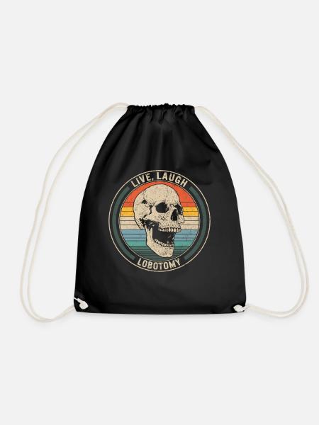 Lobotomy Shirt, Live Laugh Lobotomy Skull Vintage - Drawstring Bag - black