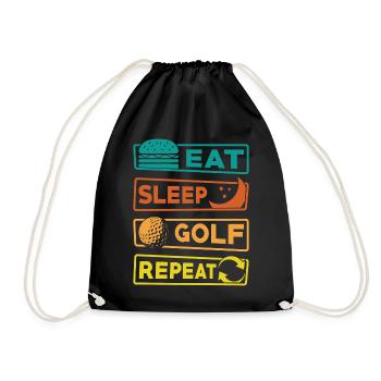 Eat Sleep Golf Repeat Golfer Golfen Geschenk - Turnbeutel - Schwarz - Vorne