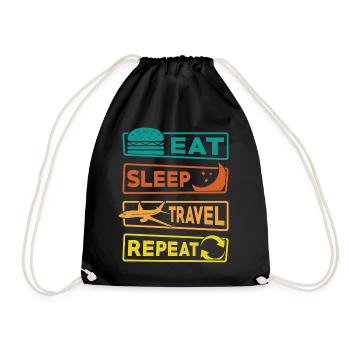 Reisen Urlaub Spruch Eat Sleep Travel Repeat - Turnbeutel - Schwarz - Vorne