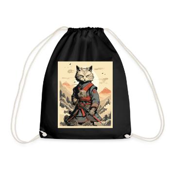 Japanese Cat Warrior - Drawstring Bag - black - Front