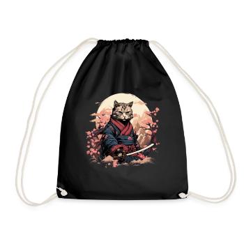 Ninja Cat Samurai Artwork - Drawstring Bag - black - Front