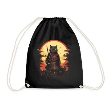 Japanese Cat Warrior - Drawstring Bag - black - Front