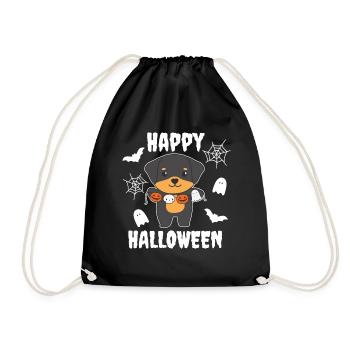 Rottweiler Happy Halloween Pumpkin Ghost Costume - Drawstring Bag - black - Front