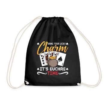 Euchre Bring Your Lucky Charm It's Board Game - Drawstring Bag - black - Front