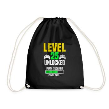 Level 25 unlocked – Party is loading - Drawstring Bag - black - Front