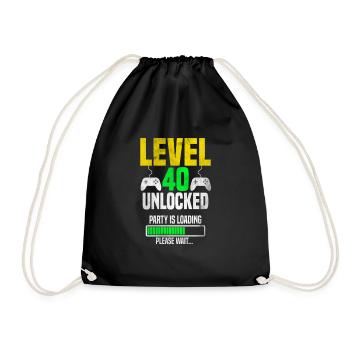 Level 40 unlocked – Party is loading - Drawstring Bag - black - Front