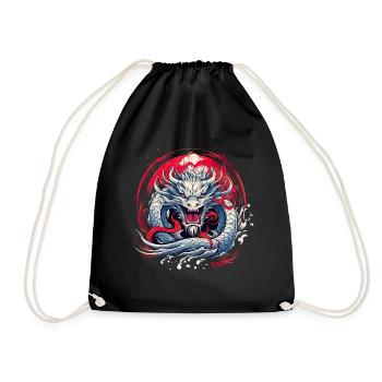 Asiatisch Drache Anime Japanisch Meer Wellen - Turnbeutel - Schwarz - Vorne