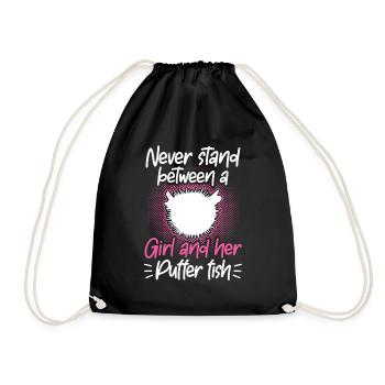 Girl and her puffer fish aquarium - Drawstring Bag - black - Front