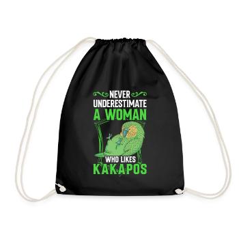 Woman with Kakapo New Zealand Parrot - Drawstring Bag - black - Front